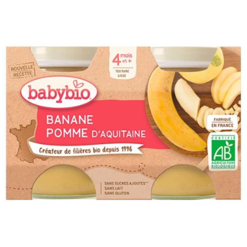 BABYBIO - Pots De Banane Et Pomme 4mois+ Bio - 2x - 130g Maroc au meilleur prix | Parachezvous.ma