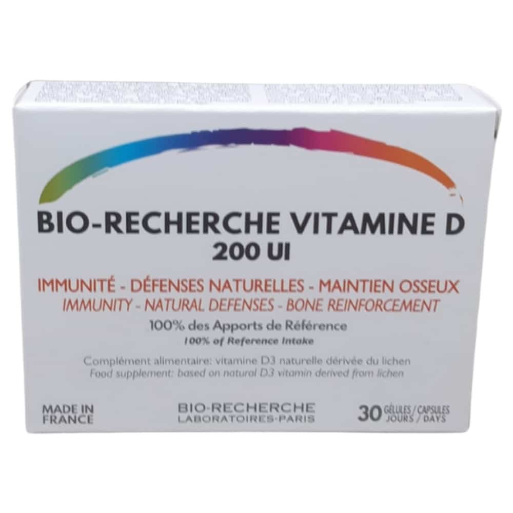 BIO-RECHERCHE - Vitamine D 200 Ui Immunité, Défenses Naturelles Et Maintien Osseux - 30 Gélules Maroc au meilleur prix | Parachezvous.ma