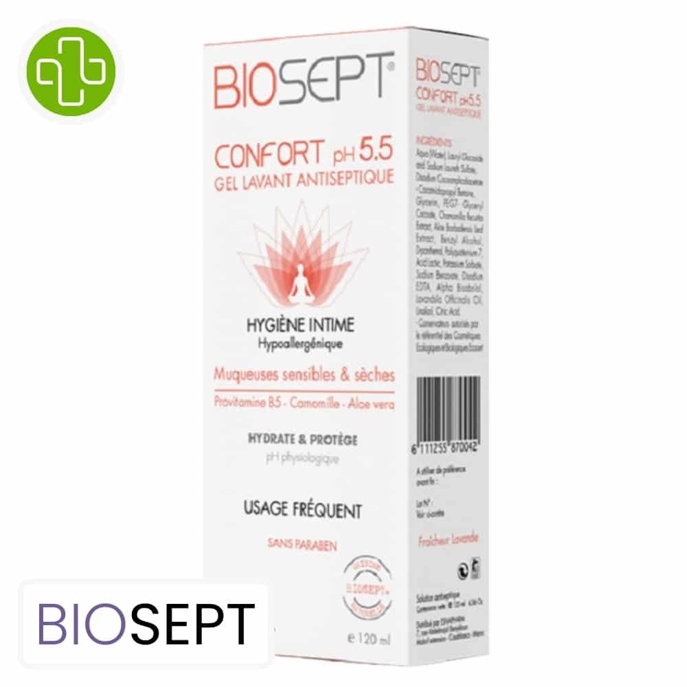 BIOSEPT - Confort PH 5.5 Gel Lavant Antiseptique Hygiène Intime - 120ml Maroc au meilleur prix | Parachezvous.ma