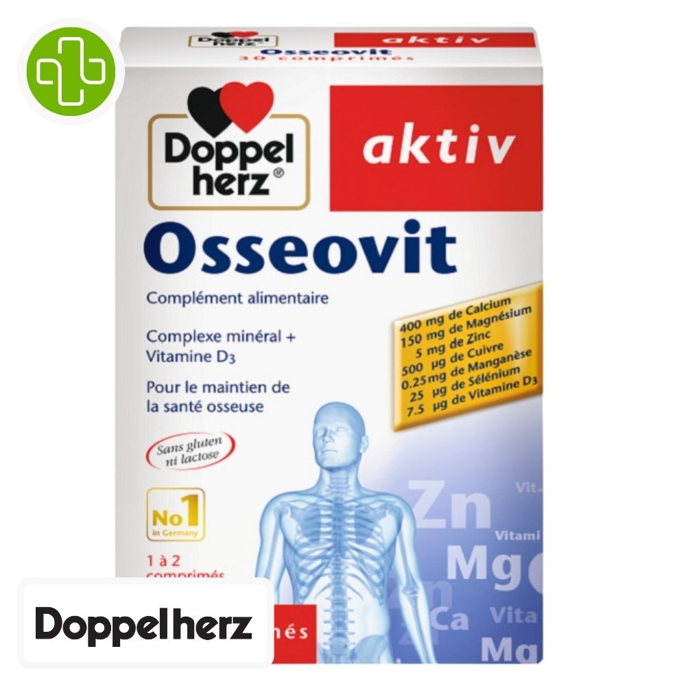 DOPPEL HERZ - Aktiv Osseovit Complexe Minéral + Vitamine D3 Maintient De La Santé Osseuse - 30 Comprimés Maroc au meilleur prix | Parachezvous.ma