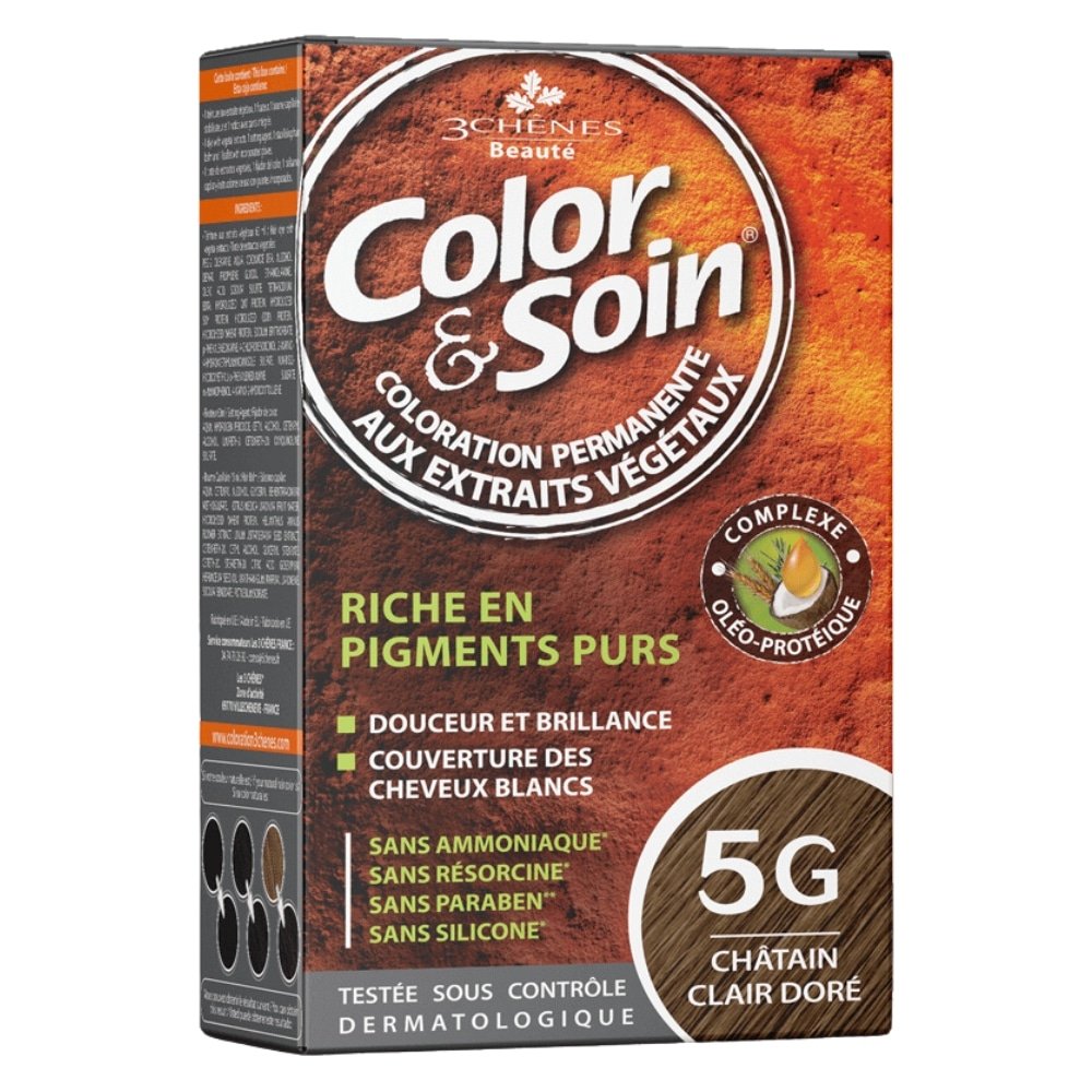 LES 3 CHÊNES - Color & Soin Coloration Cheveux Permanente Aux Extraits Végétaux - 5g - Châtain Clair Doré Maroc au meilleur prix | Parachezvous.ma