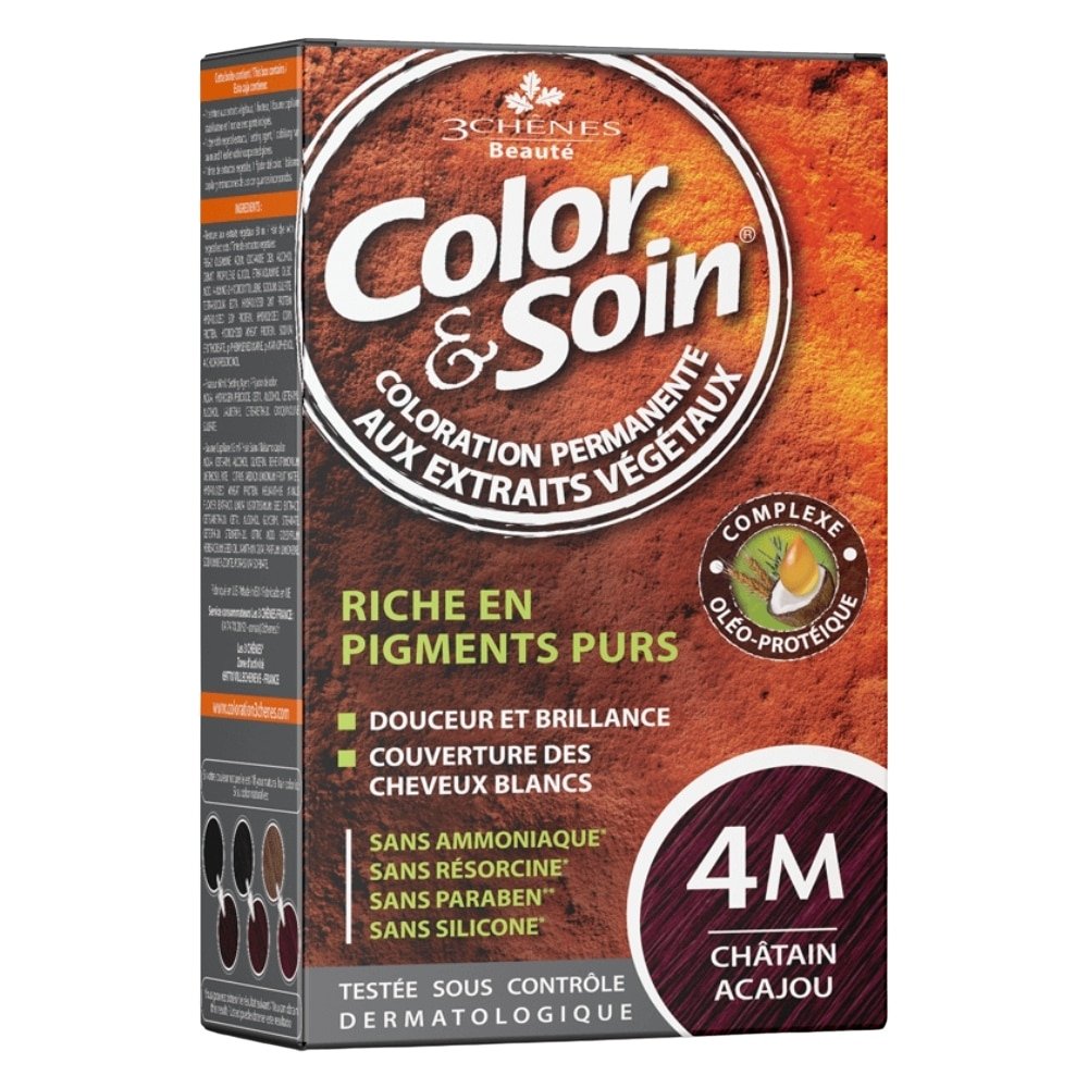 LES 3 CHÊNES - Color & Soin Coloration Cheveux Permanente Aux Extraits Végétaux - 4m - Châtain Acajou Maroc au meilleur prix | Parachezvous.ma