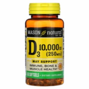 MASON NATURAL - Vitamine D3 10 000ui 250mcg Immunité, Santé Des Os Et Des Muscles - 60 Gélules Maroc au meilleur prix | Parachezvous.ma