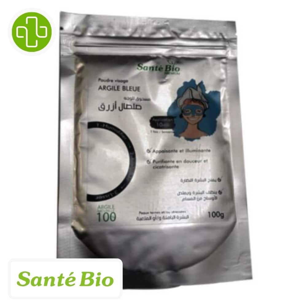 SANTÉ BIO - Premium Poudre Visage Argile Bleue Apaisante - 100g Maroc au meilleur prix | Parachezvous.ma