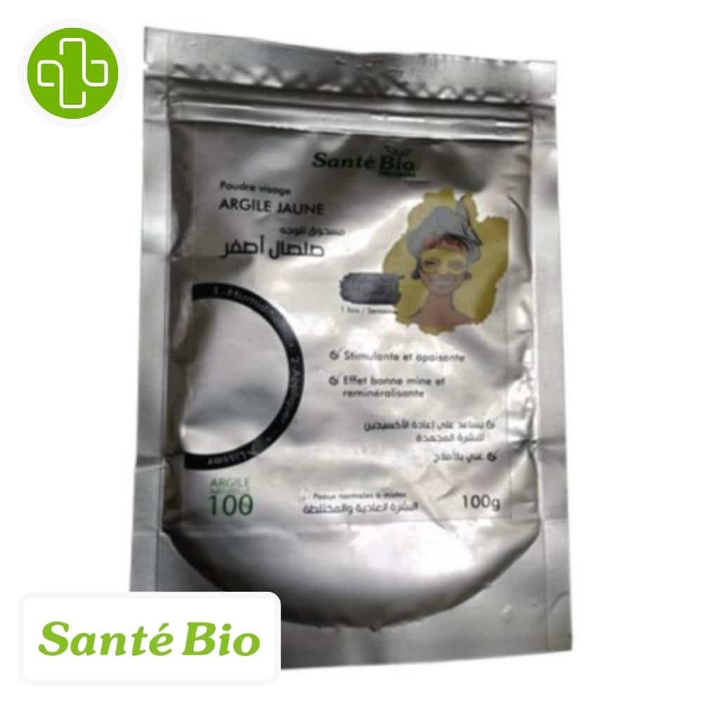 SANTÉ BIO - Premium Poudre Visage Argile Jaune Stimulante - 100g Maroc au meilleur prix | Parachezvous.ma