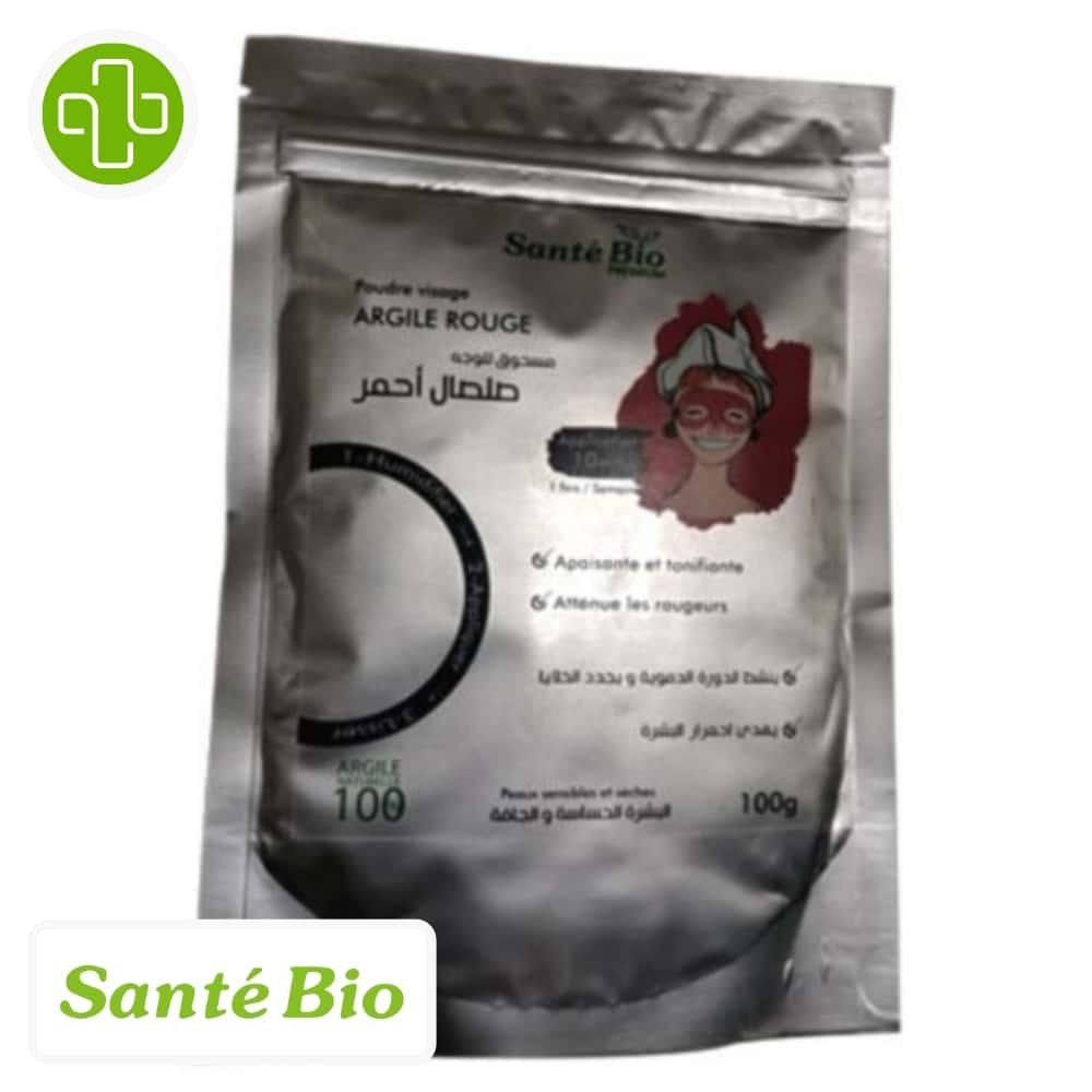 SANTÉ BIO - Premium Poudre Visage Argile Rouge Anti-rougeurs - 100g Maroc au meilleur prix | Parachezvous.ma