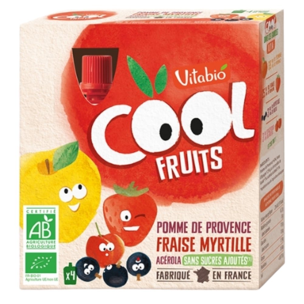 VITABIO - Cool Fruits Pomme De Provence Fraise, Myrtille Et Acérola Bio - 4x - 90g Maroc au meilleur prix | Parachezvous.ma