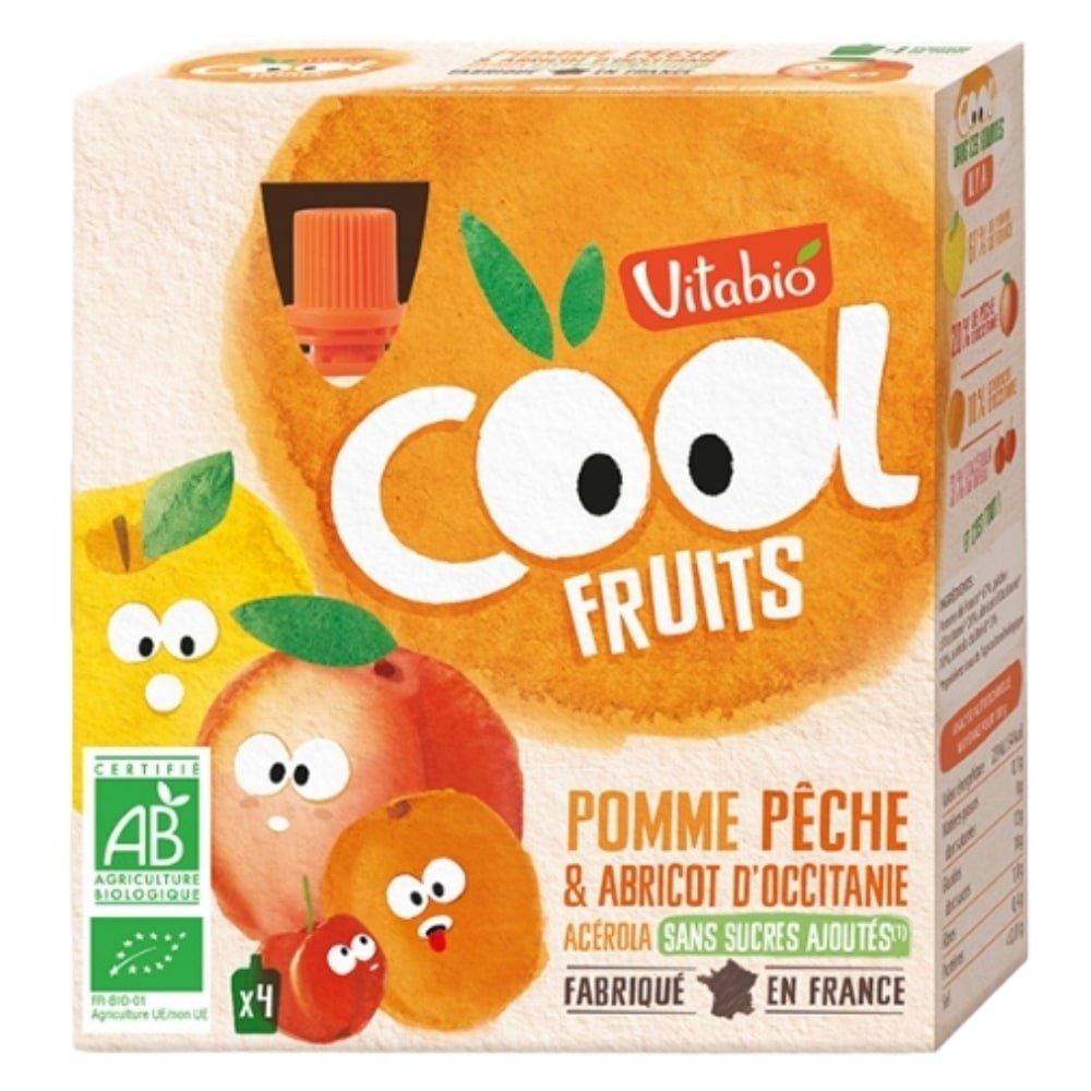 VITABIO - Cool Fruits Pomme, Pêche, Abricot D'occitanie Et Acérola Bio - 4x - 90g Maroc au meilleur prix | Parachezvous.ma